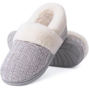 Women's Light Gray Fuzzy Warm Closed Back Knit Bedroom Slippers Boot Shoes